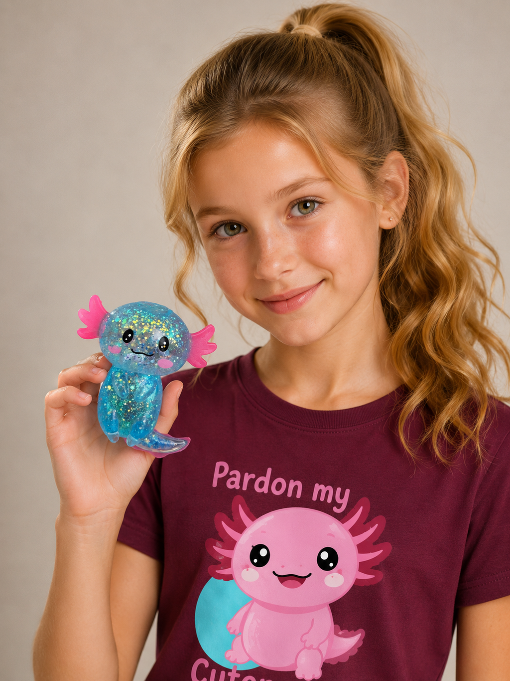 Glitter Axolotl Squishy – Stretchy Sensory Fidget Toy