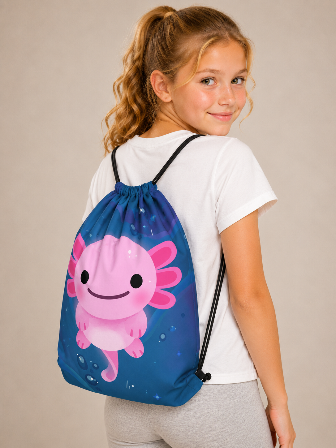 Axolotl Drawstring Backpack | Lightweight Gym, Swim & Travel Bag