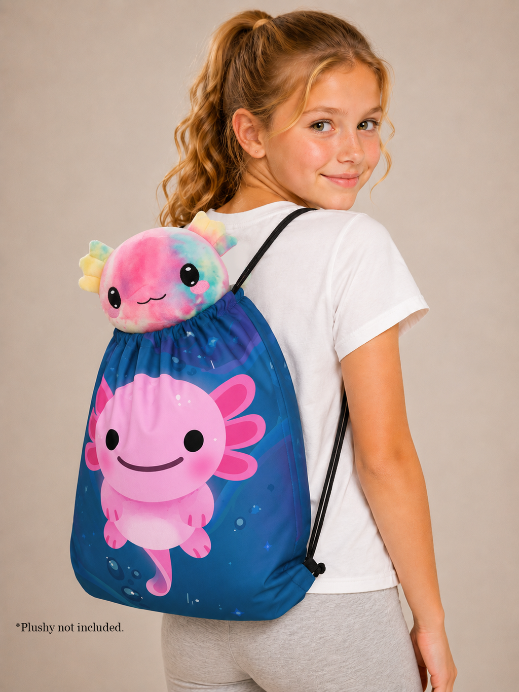 Axolotl Drawstring Backpack | Lightweight Gym, Swim & Travel Bag | Cute Axolotl Cinch Sack
