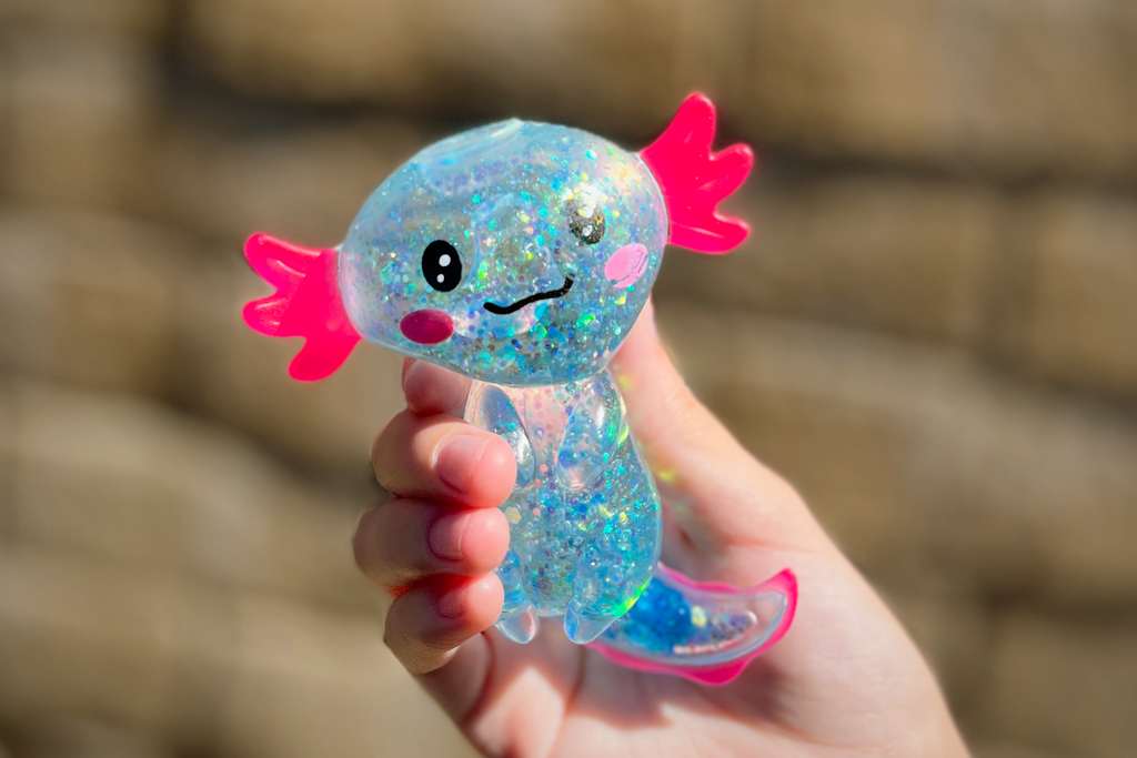 Glitter Axolotl Squishy – Stretchy Sensory Fidget Toy