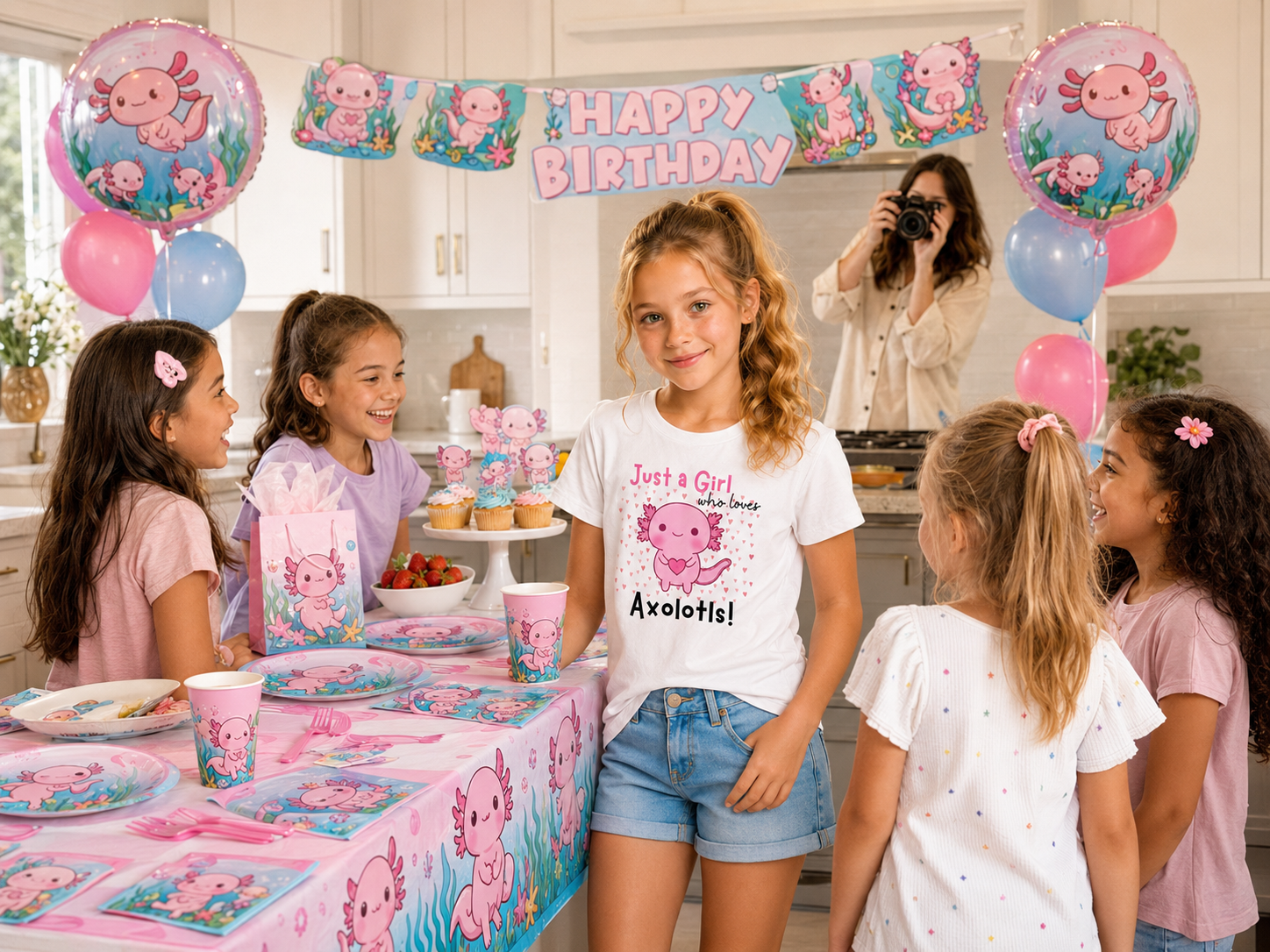 Pink Axolotl Birthday Party Supply Set