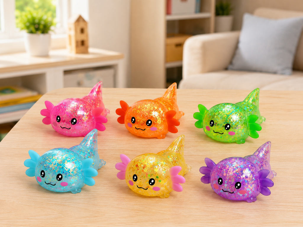 Glitter Axolotl Squishy – Sparkling Slow-Rise Fidget Toy