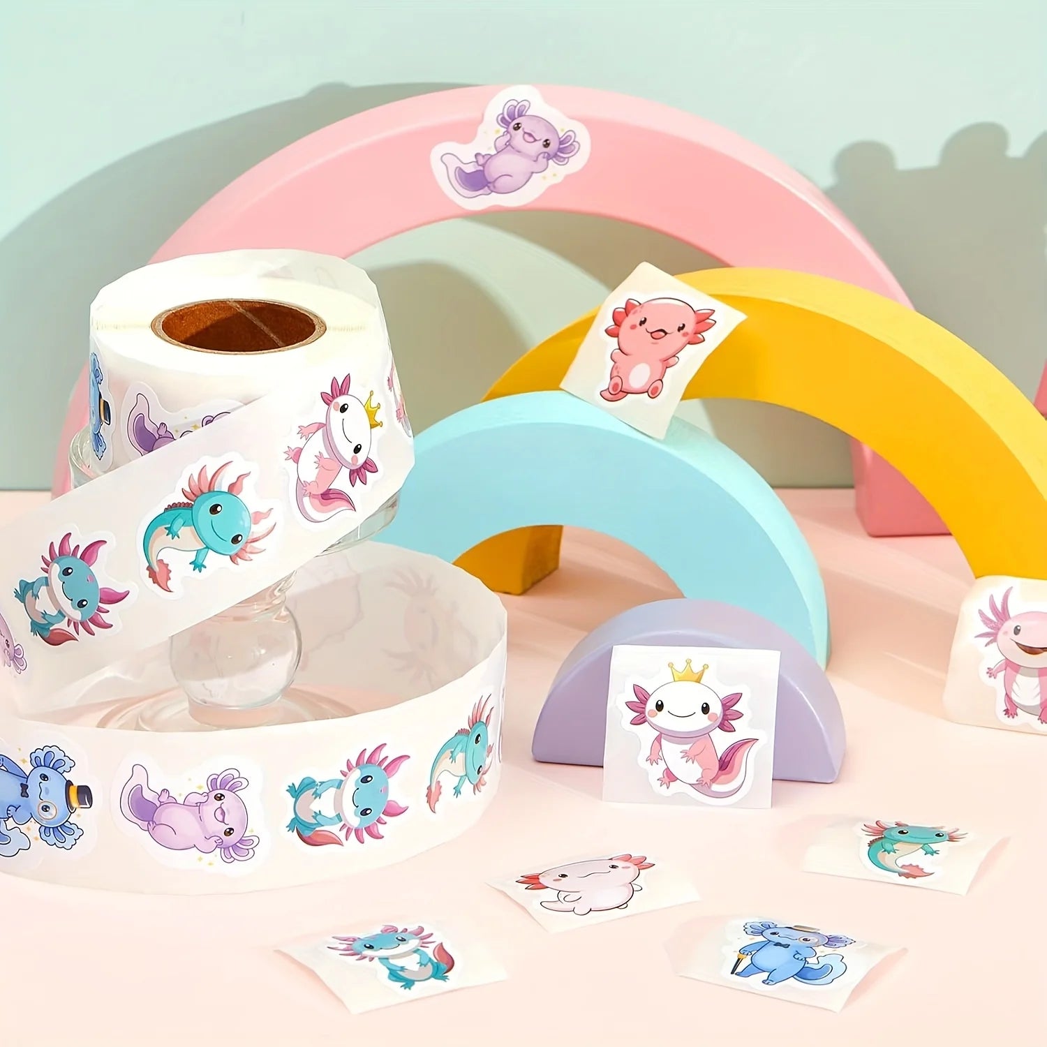 Axolotl Sticker Roll – 500 Cute Waterproof Stickers