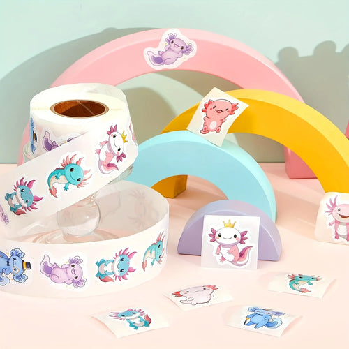 Axolotl Sticker Roll – 500 Cute Waterproof Stickers