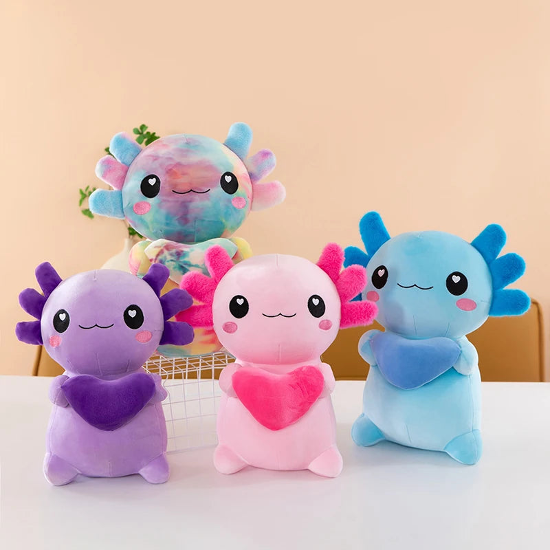 Standing Axolotl Plush | Hugging Heart Stuffed Animal | Cute Kawaii Axolotl Plush Toy