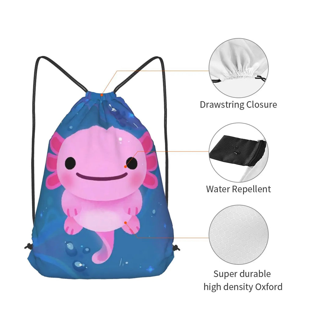 Axolotl Drawstring Backpack | Lightweight Gym, Swim & Travel Bag | Cute Axolotl Cinch Sack