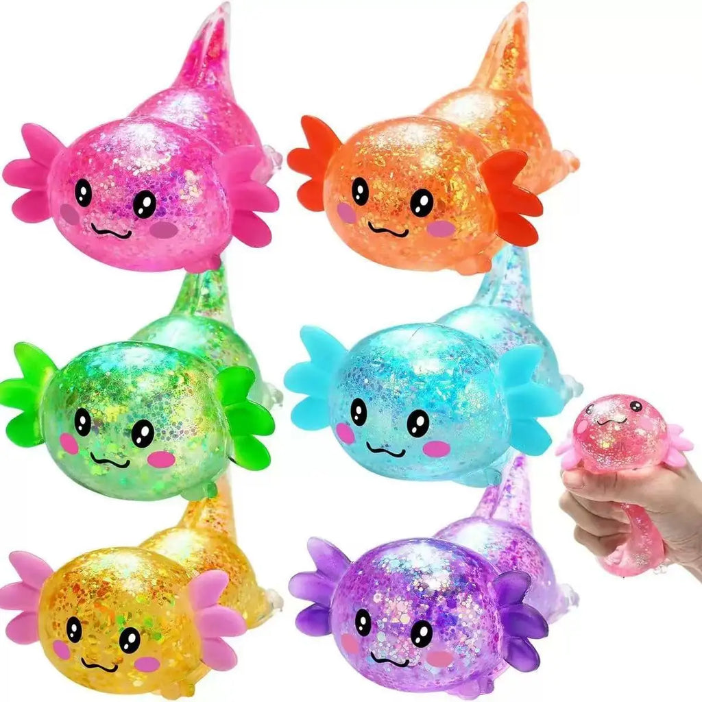 Glitter Axolotl Squishy – Sparkling Slow-Rise Fidget Toy
