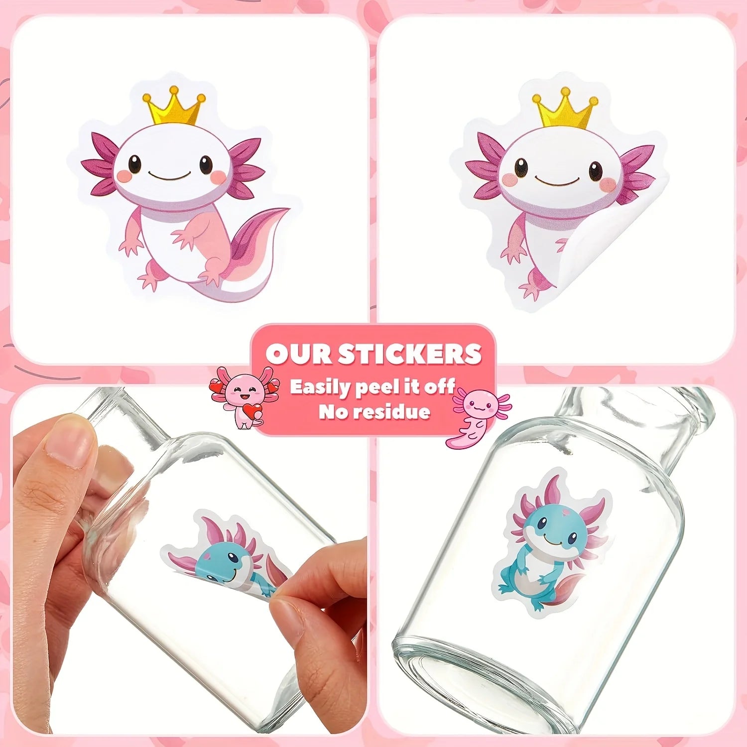 Axolotl Sticker Roll – 500 Cute Waterproof Stickers