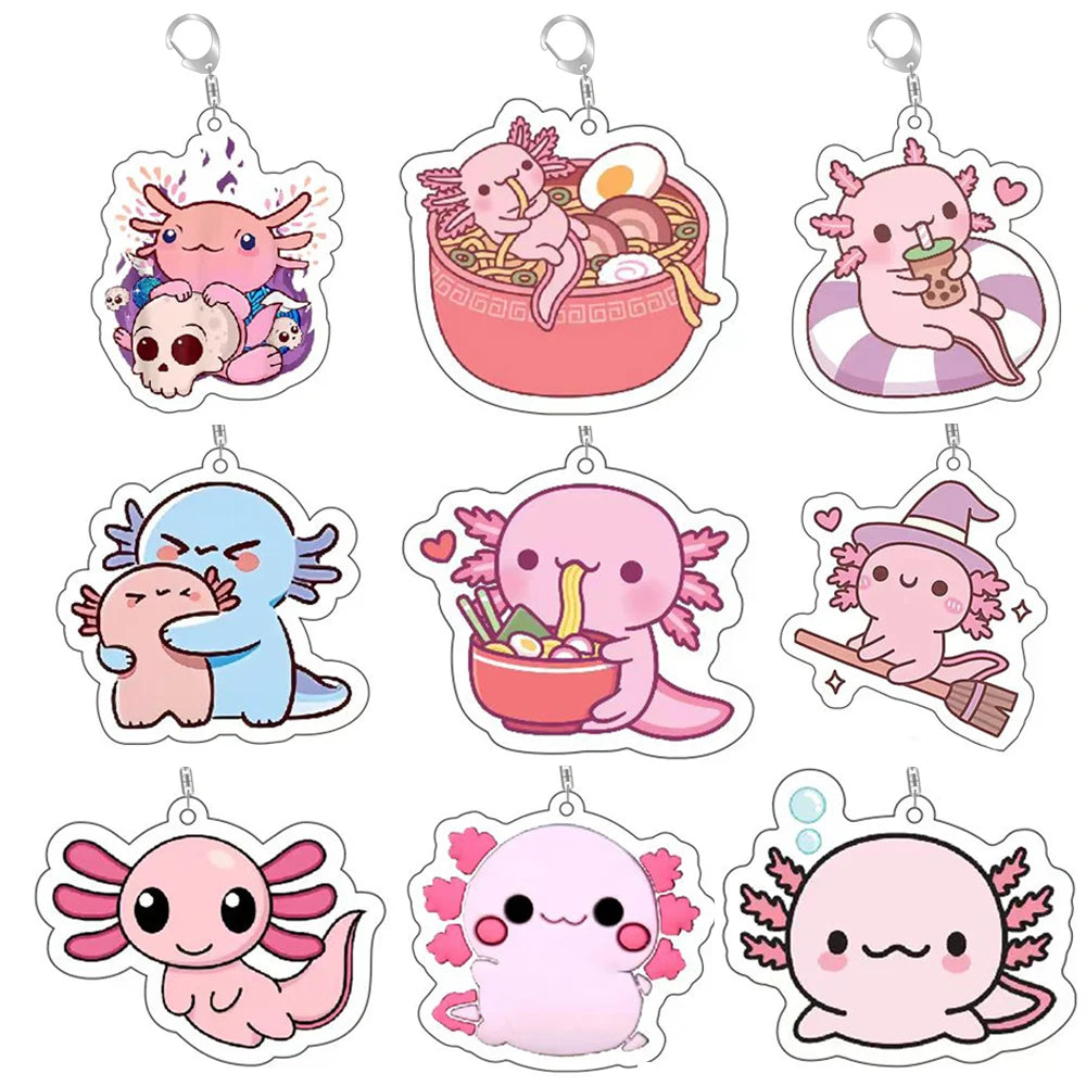 Cute Axolotl Acrylic Keychain – Cartoon Animal Bag Charm & Key Ring Accessory