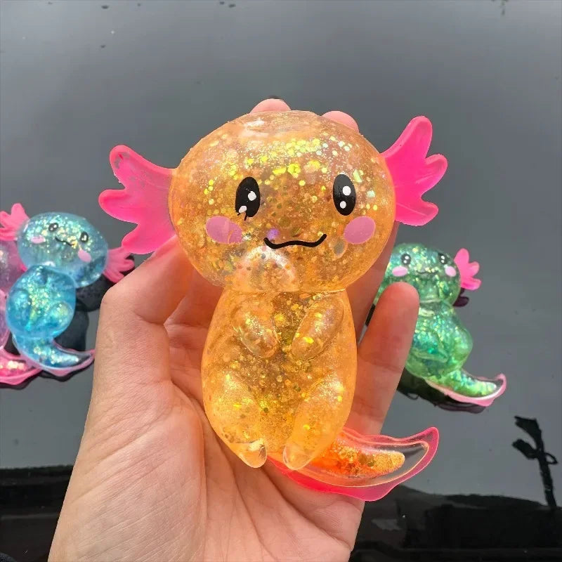 Glitter Axolotl Squishy – Stretchy Sensory Fidget Toy