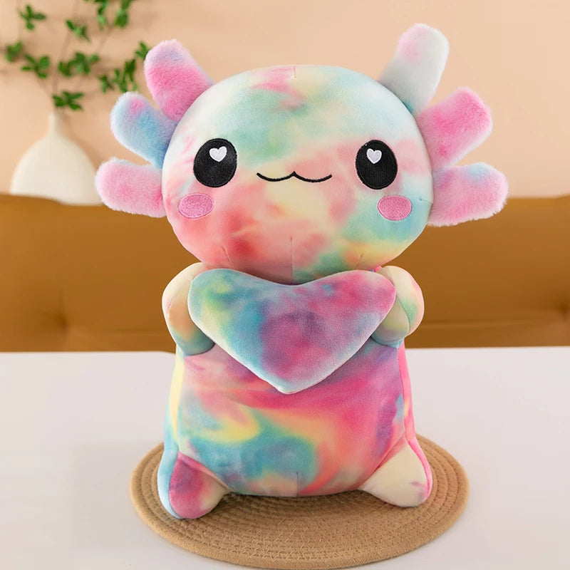 Standing Axolotl Plush | Hugging Heart Stuffed Animal | Cute Kawaii Axolotl Plush Toy