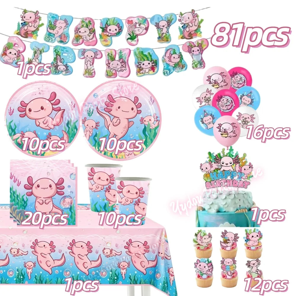 Pink Axolotl Birthday Party Supply Set