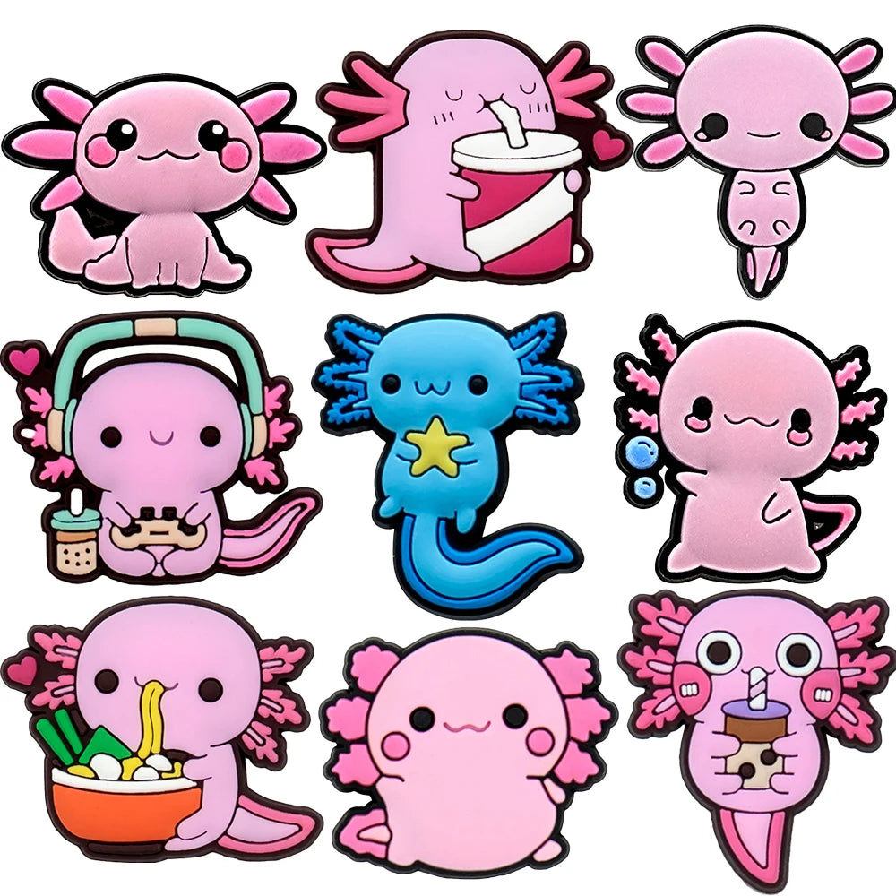 9-Piece Axolotl Shoe Charm Set | Cute Kawaii PVC Charms for Crocs®, Clogs & Wristbands