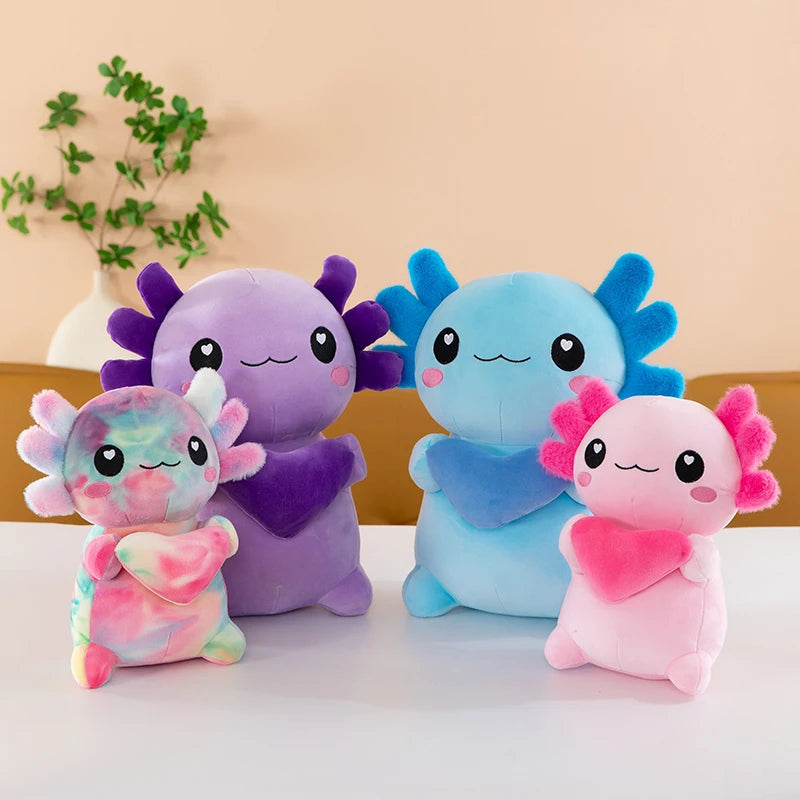 Standing Axolotl Plush | Hugging Heart Stuffed Animal | Cute Kawaii Axolotl Plush Toy