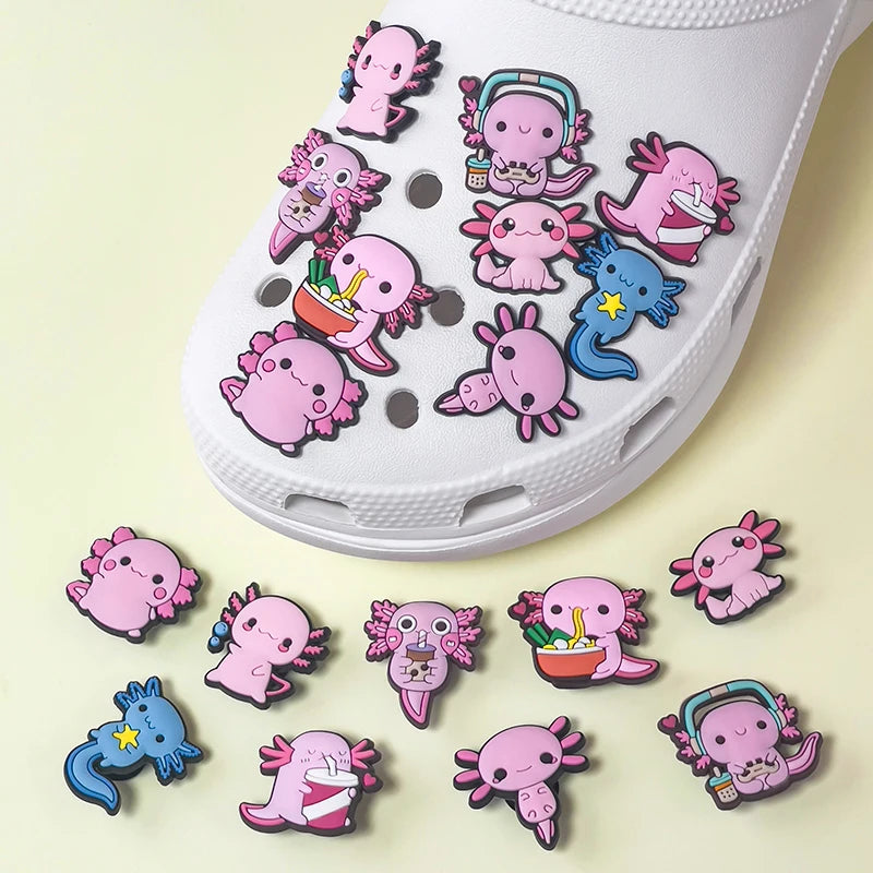 9-Piece Axolotl Shoe Charm Set | Cute Kawaii PVC Charms for Crocs®, Clogs & Wristbands