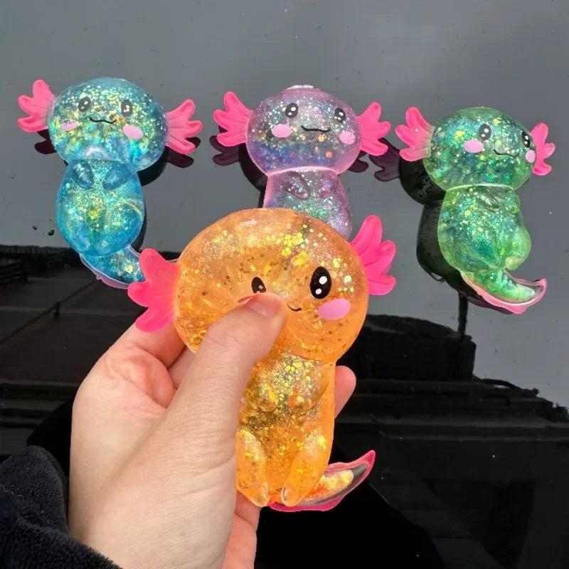 Glitter Axolotl Squishy – Stretchy Sensory Fidget Toy