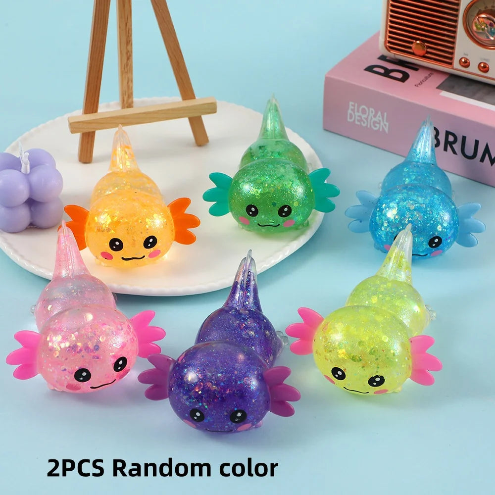 Glitter Axolotl Squishy – Sparkling Slow-Rise Fidget Toy