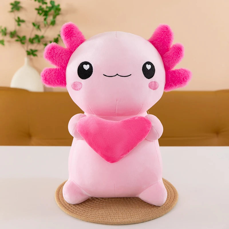 Standing Axolotl Plush | Hugging Heart Stuffed Animal | Cute Kawaii Axolotl Plush Toy