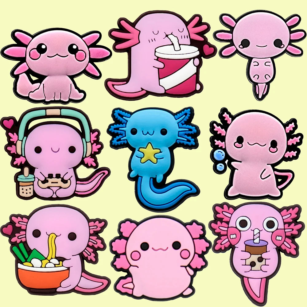 9-Piece Axolotl Shoe Charm Set | Cute Kawaii PVC Charms for Crocs®, Clogs & Wristbands