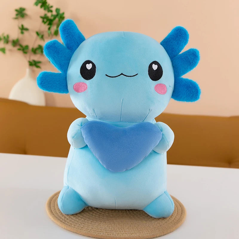 Standing Axolotl Plush | Hugging Heart Stuffed Animal | Cute Kawaii Axolotl Plush Toy