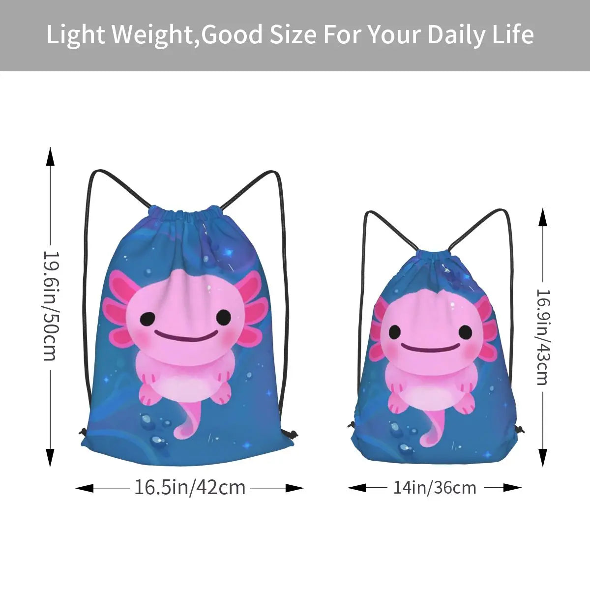 Axolotl Drawstring Backpack | Lightweight Gym, Swim & Travel Bag | Cute Axolotl Cinch Sack