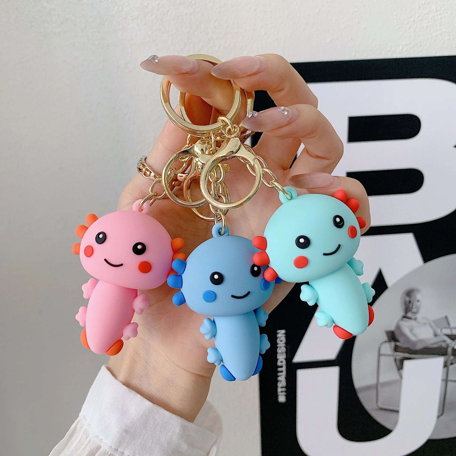 Cute Axolotl Silicone Keychain | Soft Rubber Backpack & Bag Charm