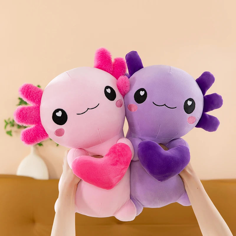 Standing Axolotl Plush | Hugging Heart Stuffed Animal | Cute Kawaii Axolotl Plush Toy