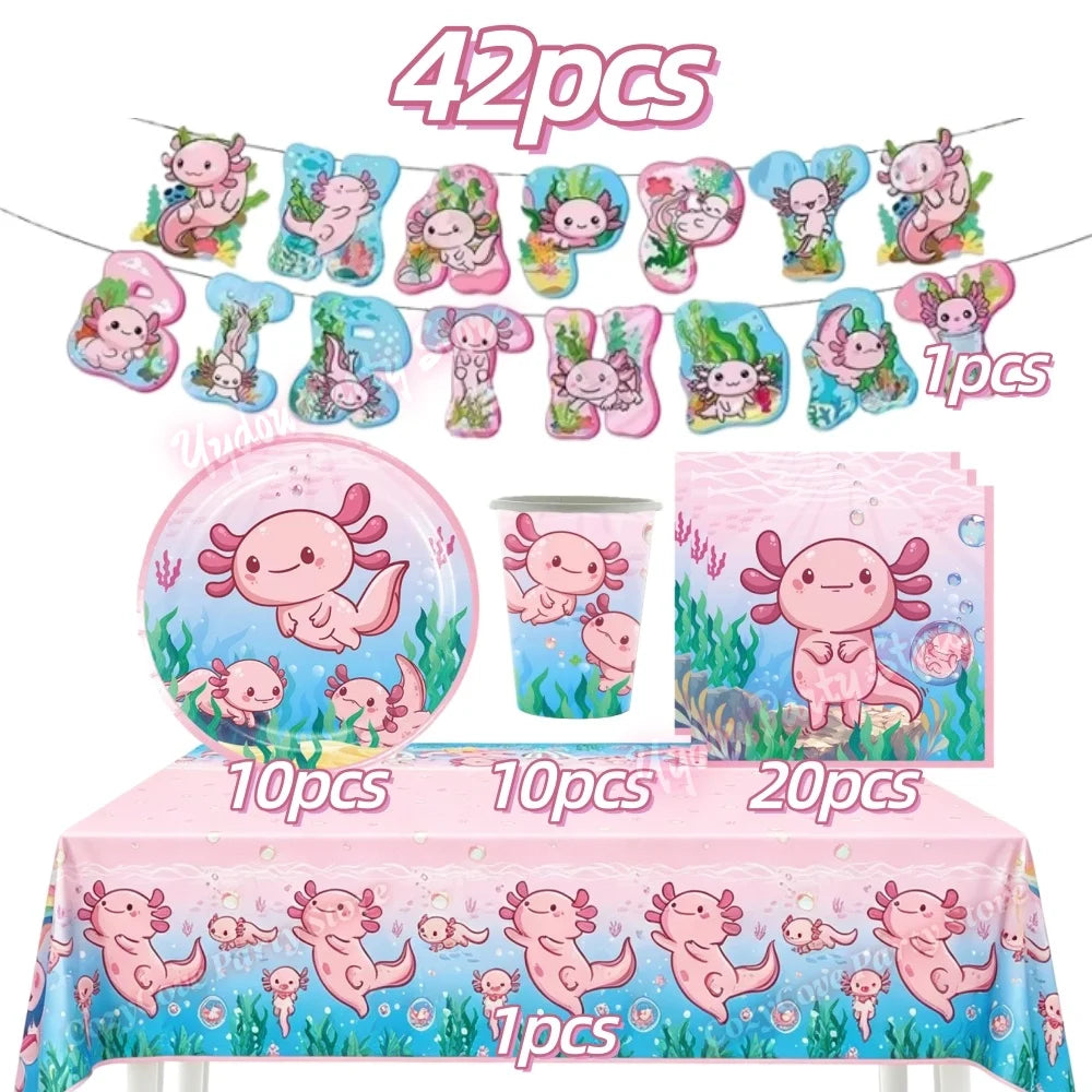 Pink Axolotl Birthday Party Supply Set
