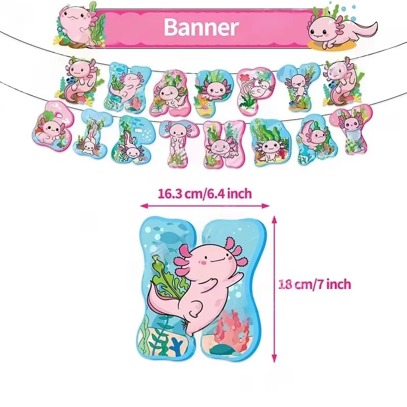 Pink Axolotl Birthday Party Supply Set