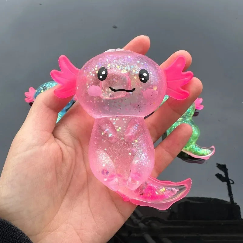 Glitter Axolotl Squishy – Stretchy Sensory Fidget Toy