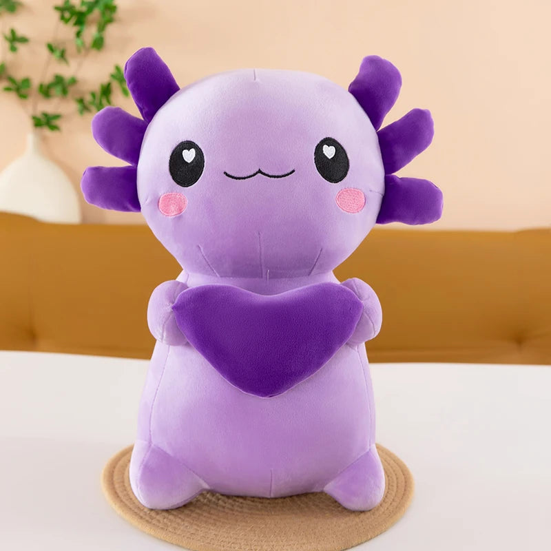 Standing Axolotl Plush | Hugging Heart Stuffed Animal | Cute Kawaii Axolotl Plush Toy