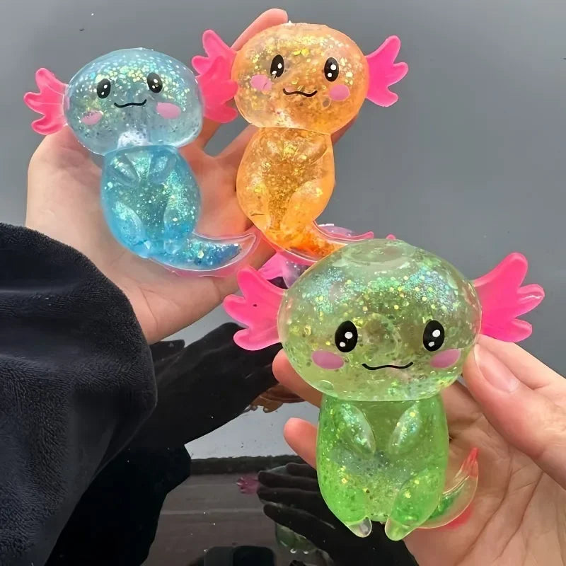 Glitter Axolotl Squishy – Stretchy Sensory Fidget Toy