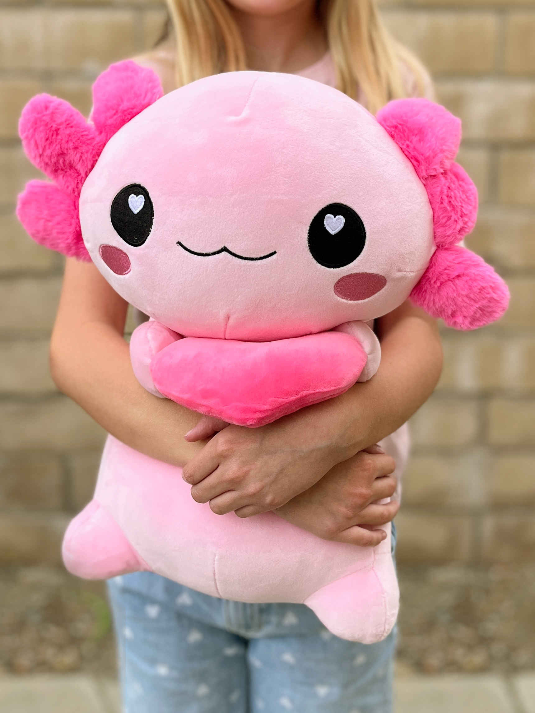 Standing Axolotl Plush | Hugging Heart Stuffed Animal | Cute Kawaii Axolotl Plush Toy